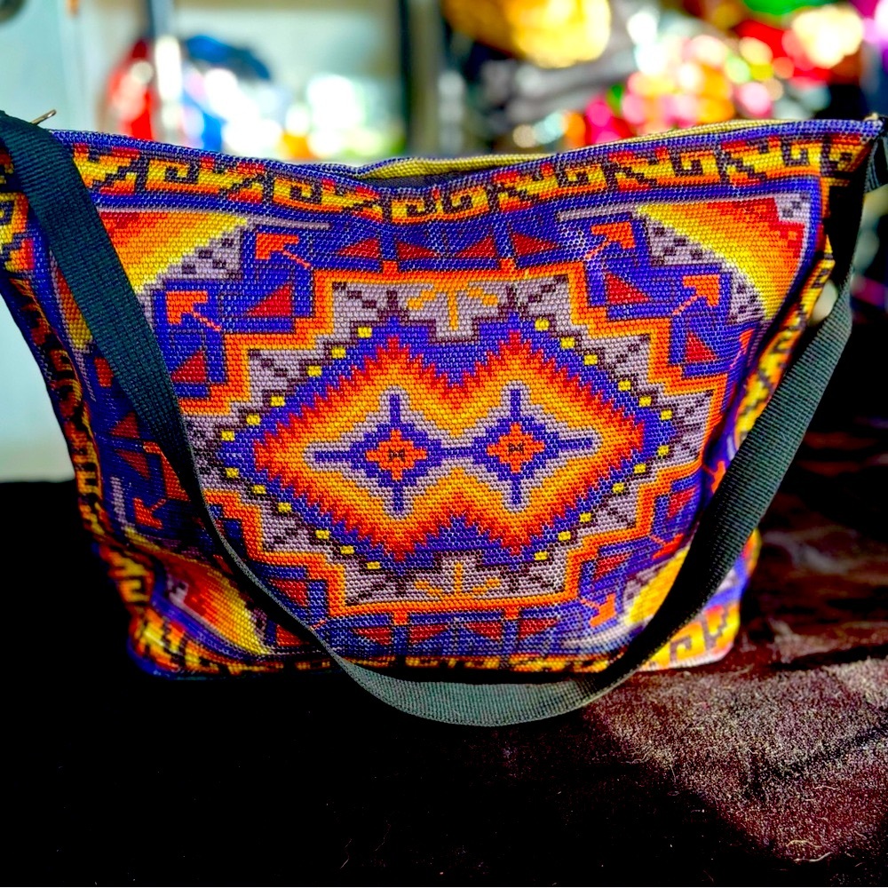 NWOT Purple and Orange Geometric Tote Bag with Native-Inspired Design